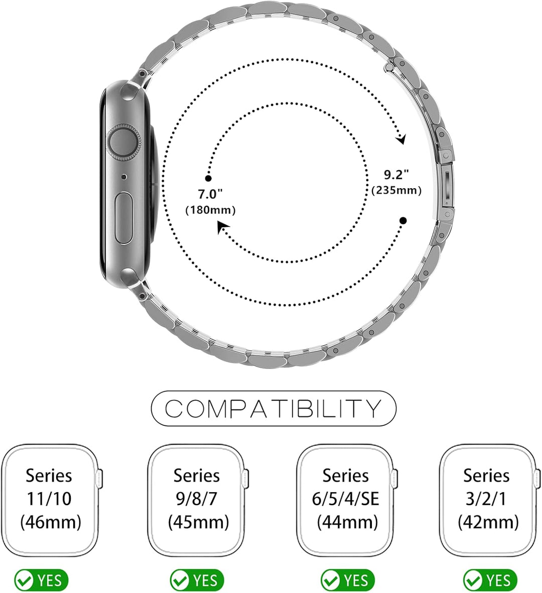 Tasikar Kompatibel mit Apple Watch Armband 49mm 46mm(Series 11/10) 45mm 44mm 42mm Massives Edelstah