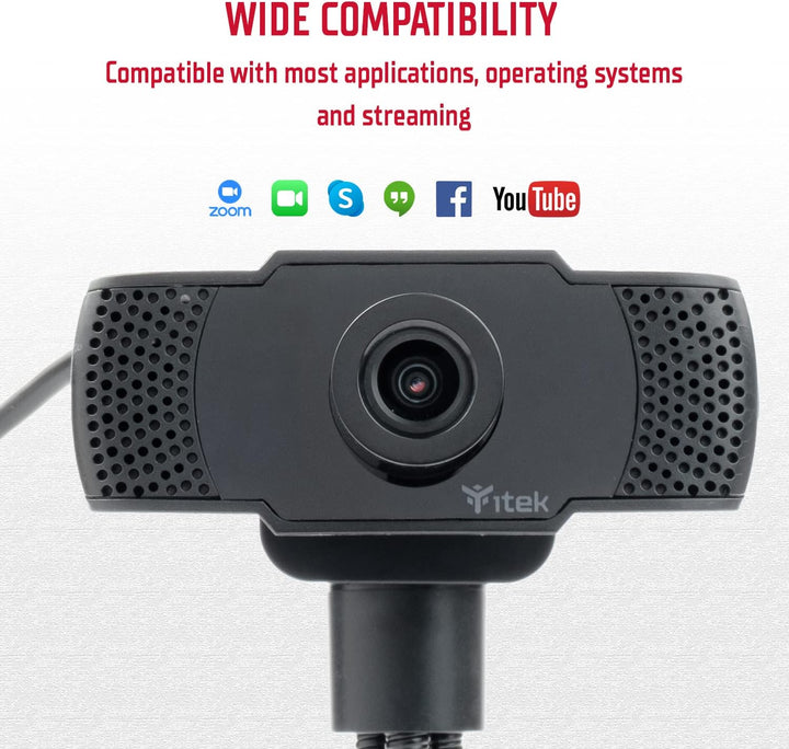 itek Webcam W300 Full HD 1080p mit Mikrofon & Stativ – USB-Plug & Play, 30 fps, ideal für Video-Call