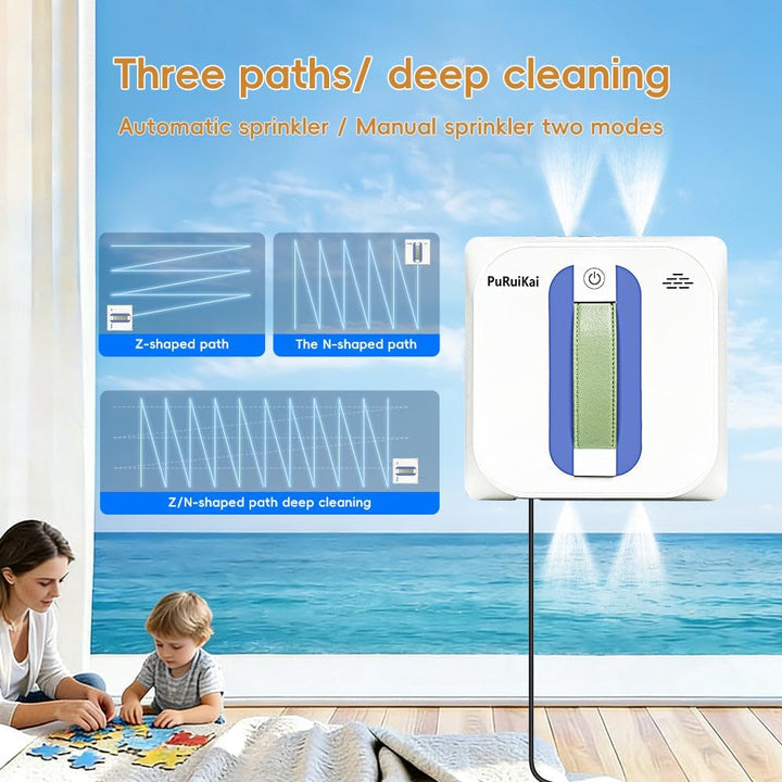 PRK-28 Fensterputzroboter - Smarter elektrischer Glasreiniger mit 4 Sprühdüsen, 4500Pa Saugkraft, Ap