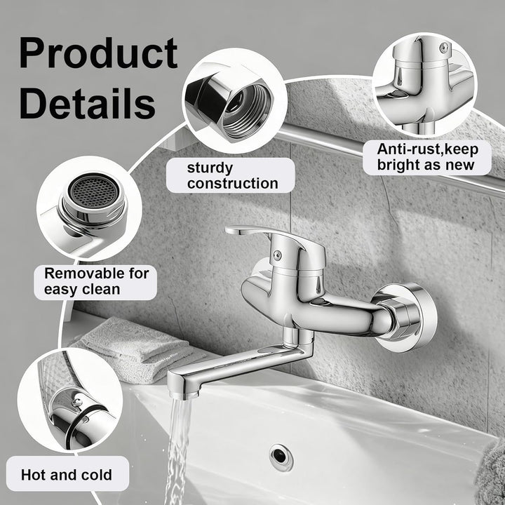 Wandmontierte Küchenarmatur,Wasserhahn Küche Wandmontage,Wandarmatur mit Schwenkauslauf 17.5cm,Einhe