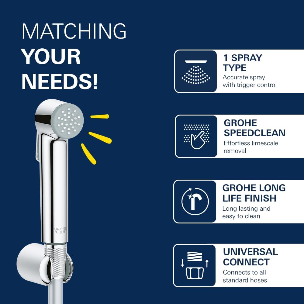 GROHE Tempesta-F - Handbrause mit Wandhalterset (1 Strahlart, Kunststoff, mit Wandhalterung und Schl