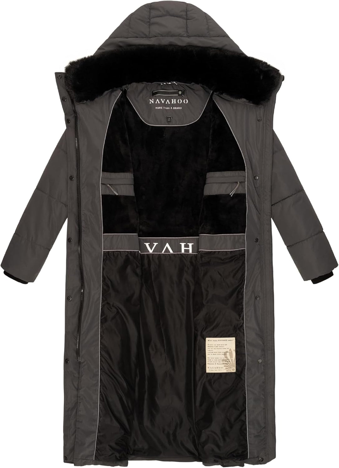 Navahoo Damen Wintermantel Steppmantel extralang mit Abnehmbarer Kapuze Hingucker XIV XS-XXL XS Anth
