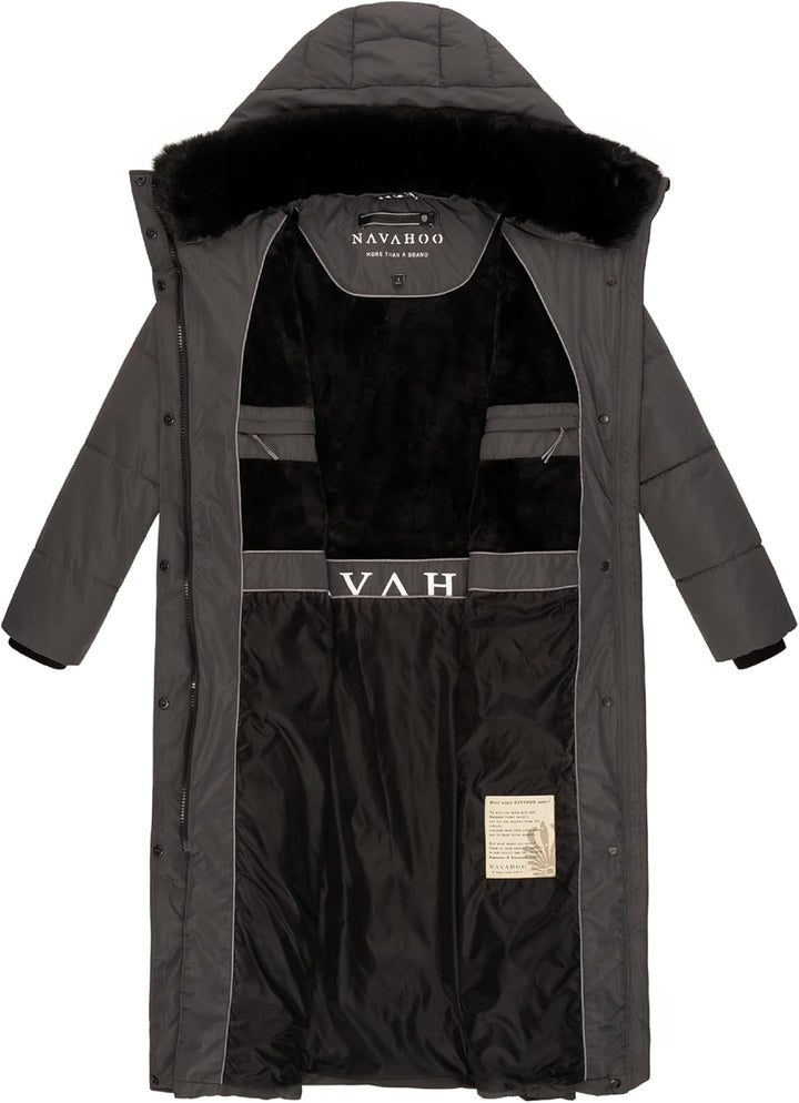 Navahoo Damen Wintermantel Steppmantel extralang mit Abnehmbarer Kapuze Hingucker XIV XS-XXL XS Anth