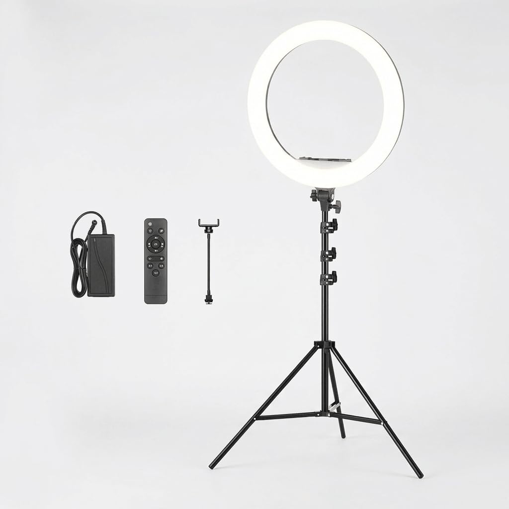 Luméon 46 cm LED Ringlicht mit Stativ – 18 Zoll Profi Fotolicht, stufenlos dimmbar, Tri-Color, inkl.
