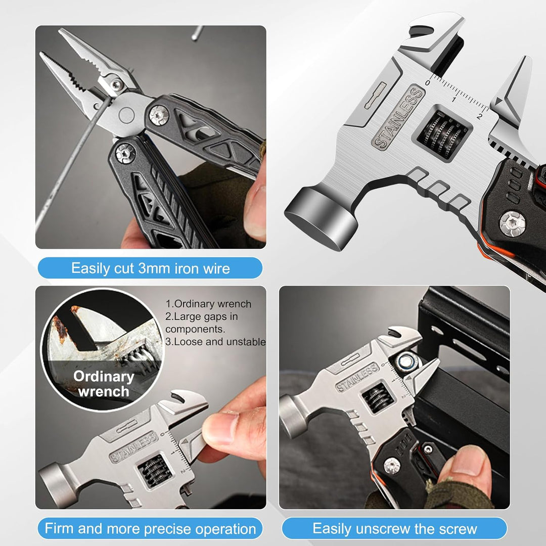 18 in 1 Multitool-Hammer – Kohlenstoffstahl Tragbares Multi-Tool für Camping, Wandern, Notfall, Über