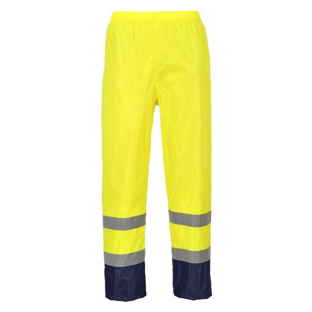 Portwest Klassische Hi-Vis Regenhose mit Kontraststreifen XL Gelb / Marineblau, XL Gelb / Marineblau