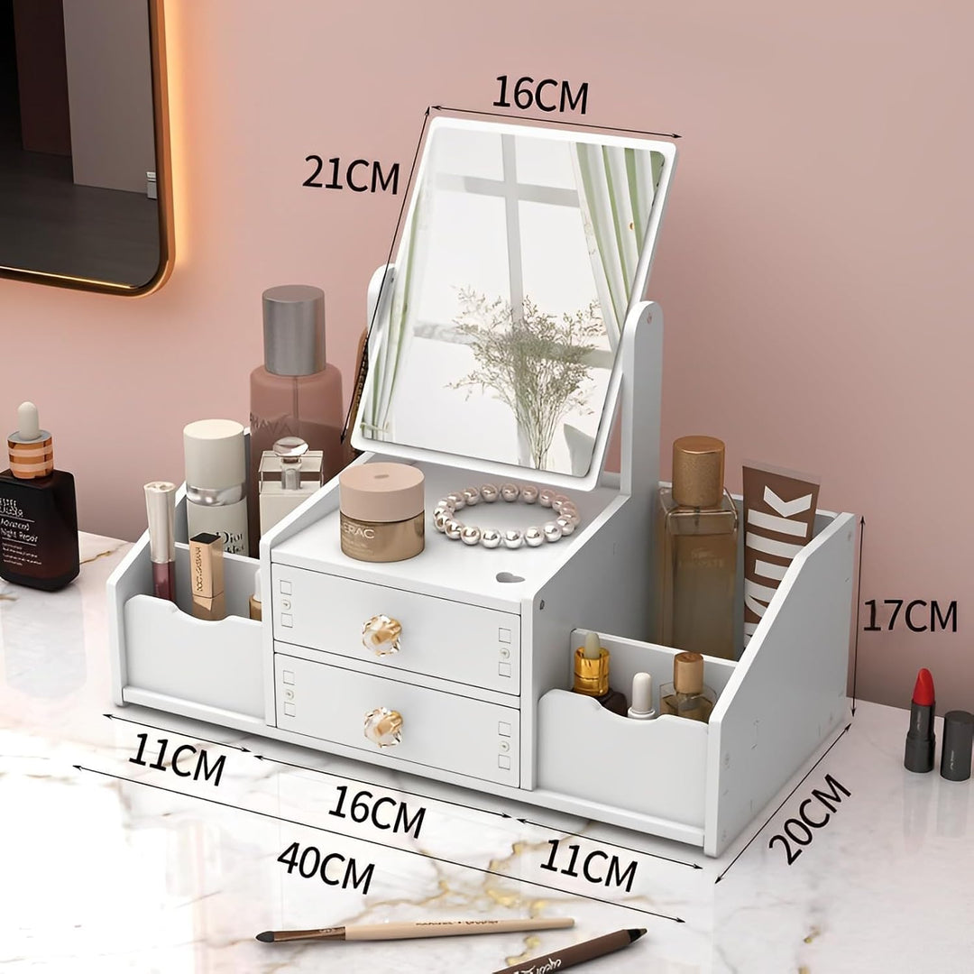 Make Up Organizer,Cosmetic Organizer, Schminktisch Organizer mit Spiegel, Multifunktionaler Desktop
