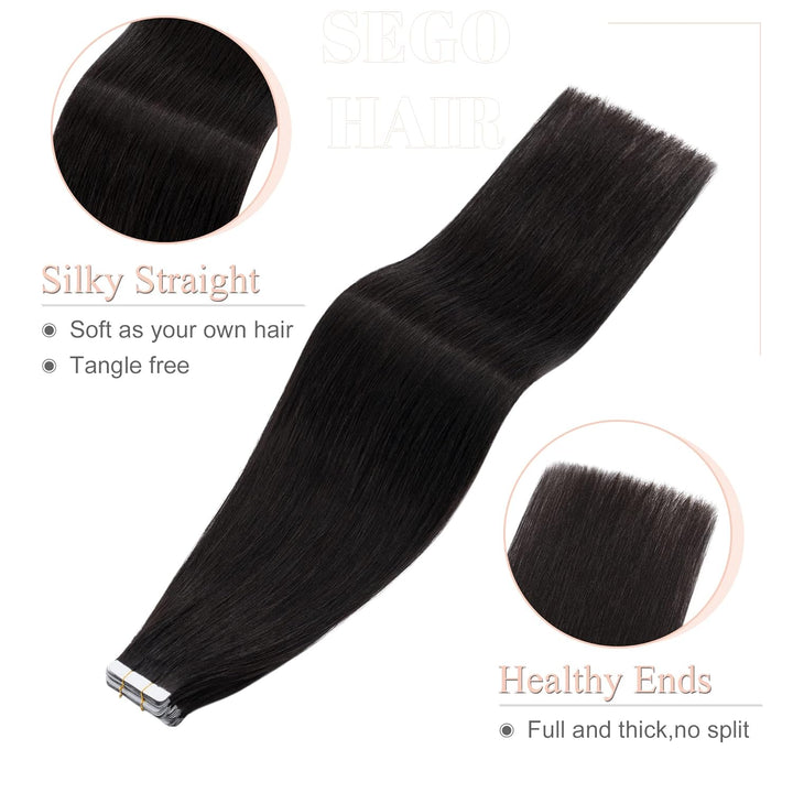 SEGO Tape in Extensions Echthaar Klebeband 20 Tressen 2.5g/pcs Adhesive Weft Haarverlängerung Haarte