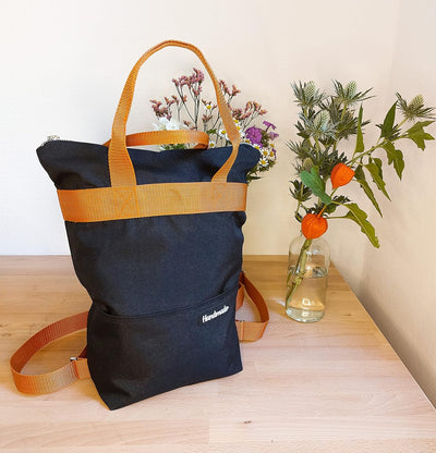 DIY Nähset/Nähpaket Rucksack/Shopper 37cm x 30cm schwarz - orange