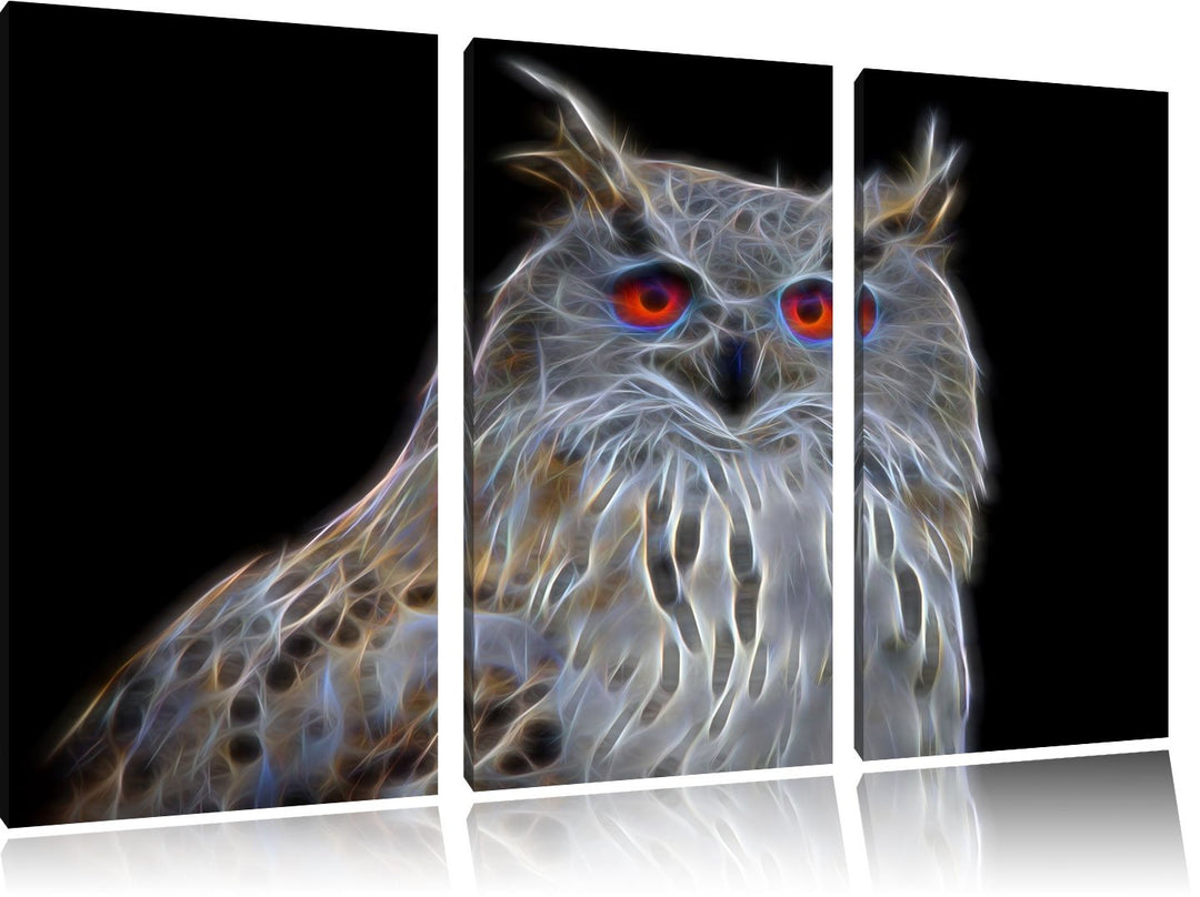 Dark aufmerksame Waldohreule NewArt 3-Teiler Leinwandbild 120x80 Bild auf Leinwand, XXL riesige Bild