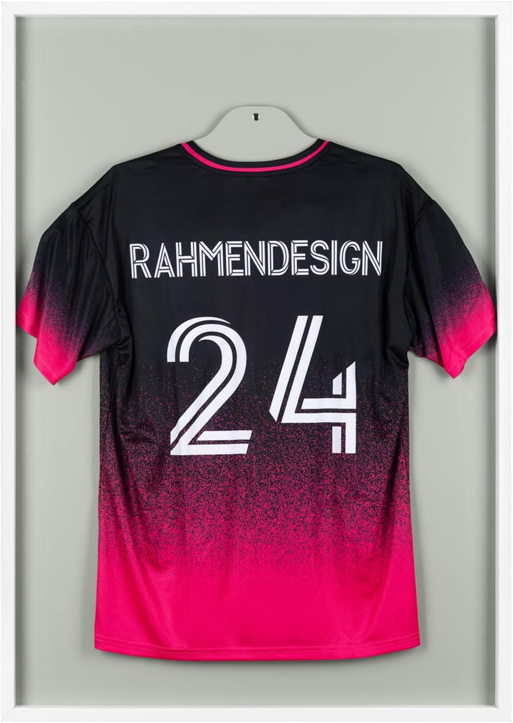 Trikotrahmen Weiss 70x90 mit Passepartout Lichtgrau – 3D Objektrahmen für Fussballtrikots – Jersey F