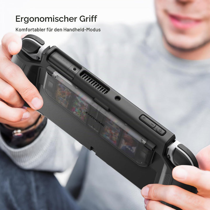 KIWIHOME Switch OLED Hülle mit Spiele Aufbewahrung im Flip Design, Dockbare Schutzhülle für Nintendo