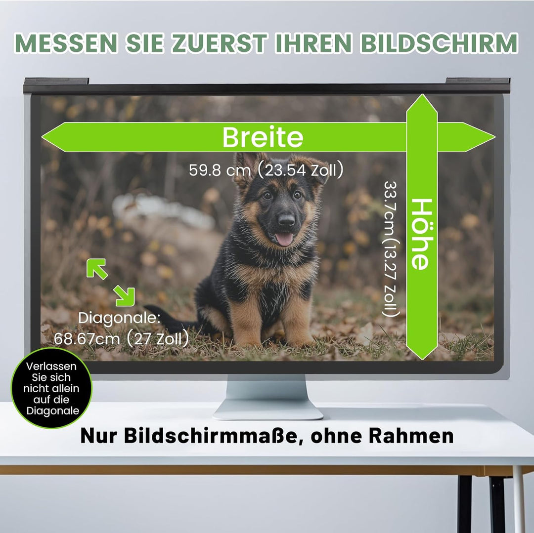 Abnehmbare Sichtschutzfolie für 27 Zoll 16:9 Monitor, Hängender Datenschutzfilter mit Doppel-Federcl