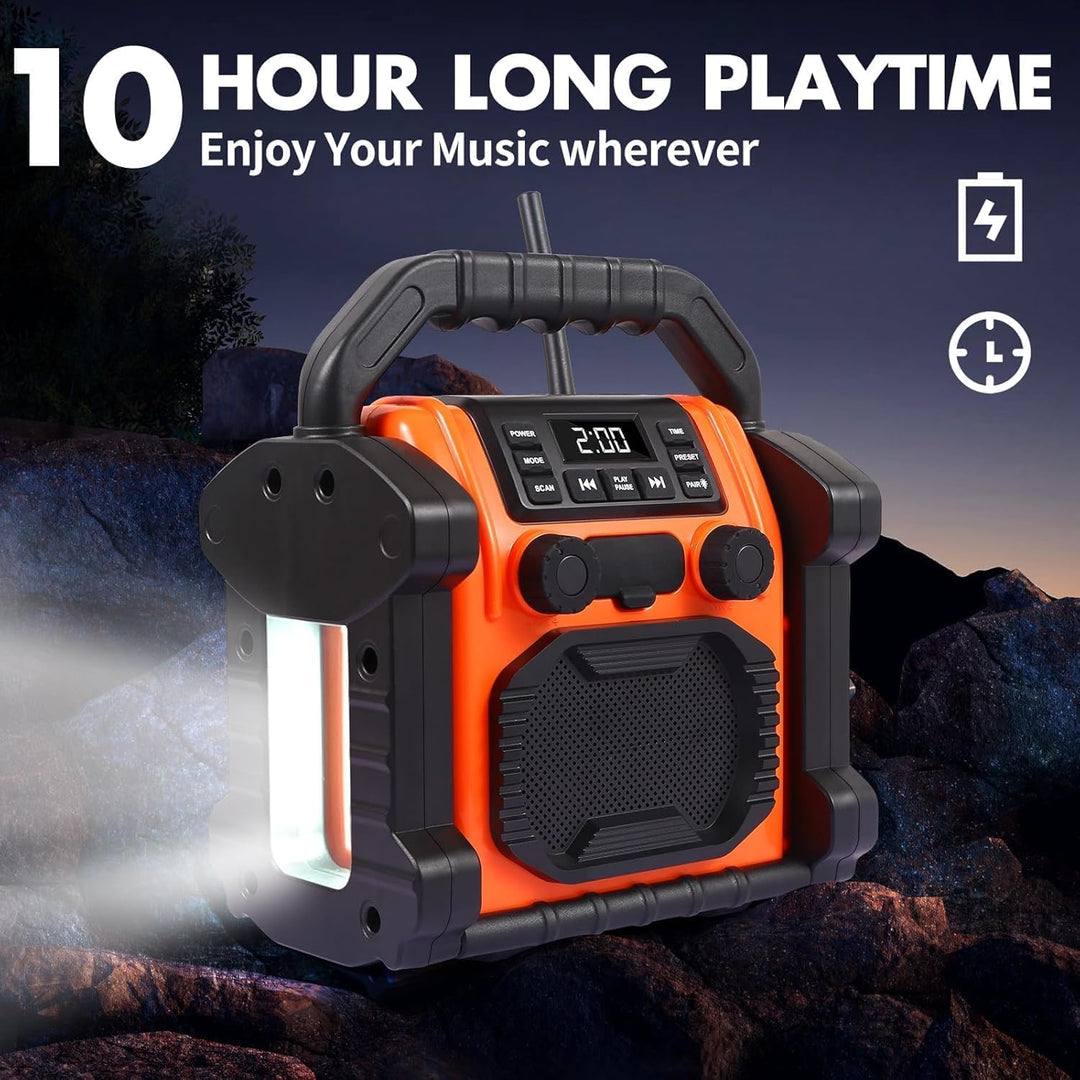 Jobsite Radio Bluetooth Speaker, 30W IPX 66 wasserdichter FM-Rundfunkuhr mit LED-Lichtern, Anti-Koll