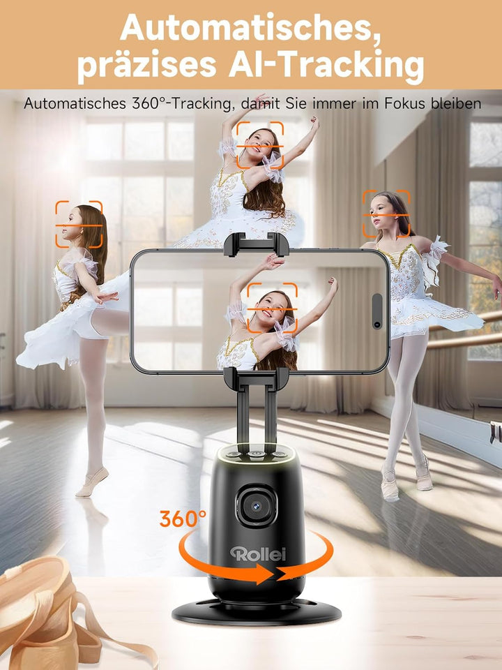 Rollei Easy Creator Desktop mit AI Tracking Automatischer Gesichtsverfolgung Handy Stative 360 Video