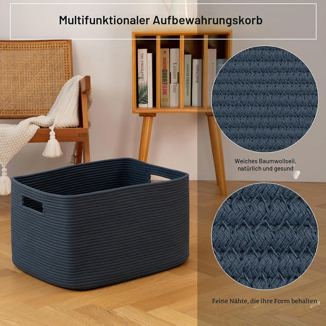 OIAHOMY Grosser Deckenkorb, gewebter Aufbewahrungskorb mit Griff, Baumwollseilkorb, 55,9 x 43,2 x 30