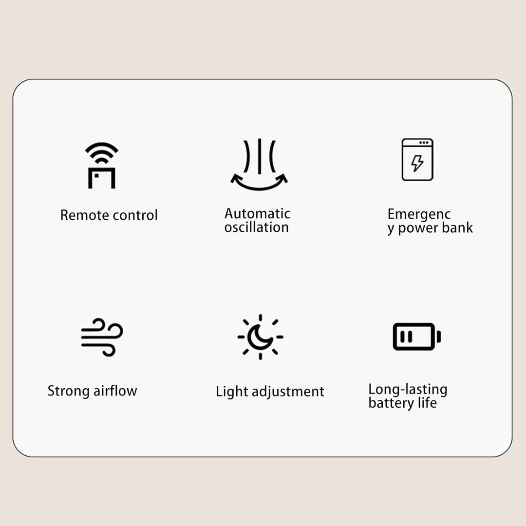 Haofy Kleiner oszillierender Wandventilator mit Fernbedienung, Nachtlicht, 3 Geschwindigkeitsstufen,
