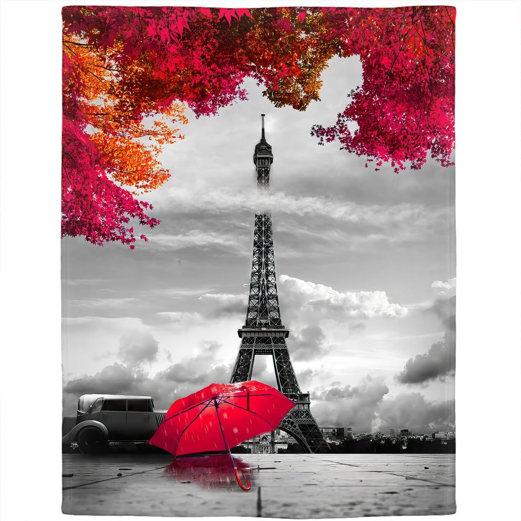 Violetpos Dick Decke Weich Wärme Gemütlich Flanell-Fleece Sofadecke Deckeldecke Paris Eiffelturm Red