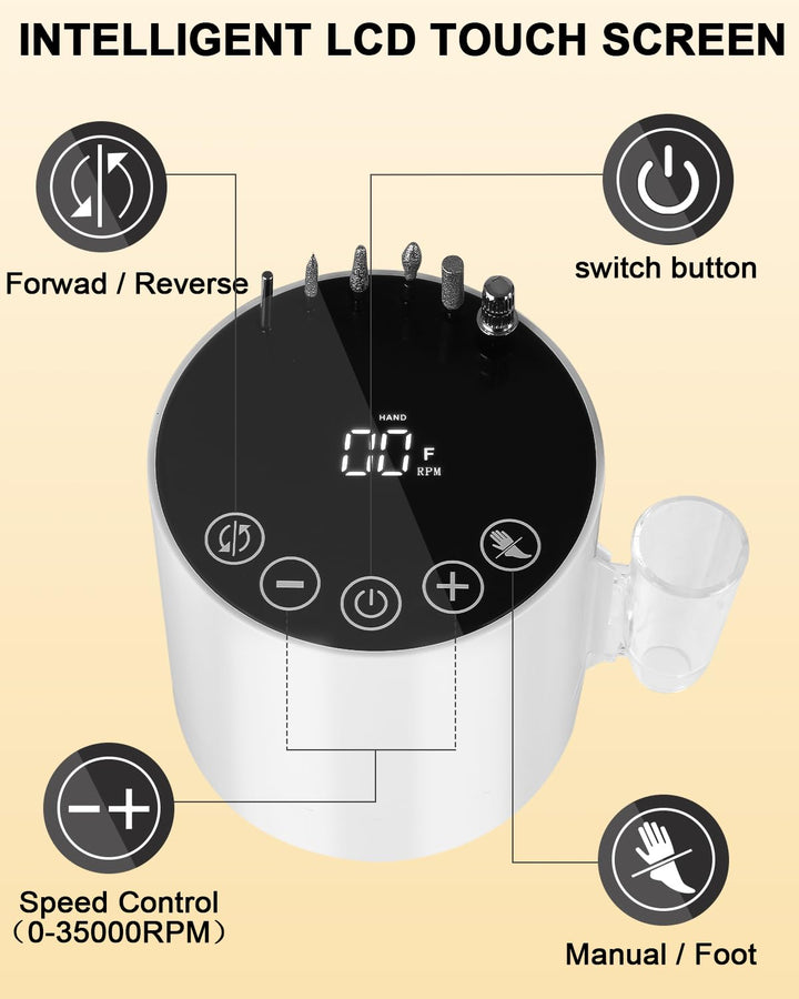 Nagelfräser für Gelnägel, 35000 U/Min, Elektrische Nagelfeile mit Lcd-Display, Fräser für Gelnägel,