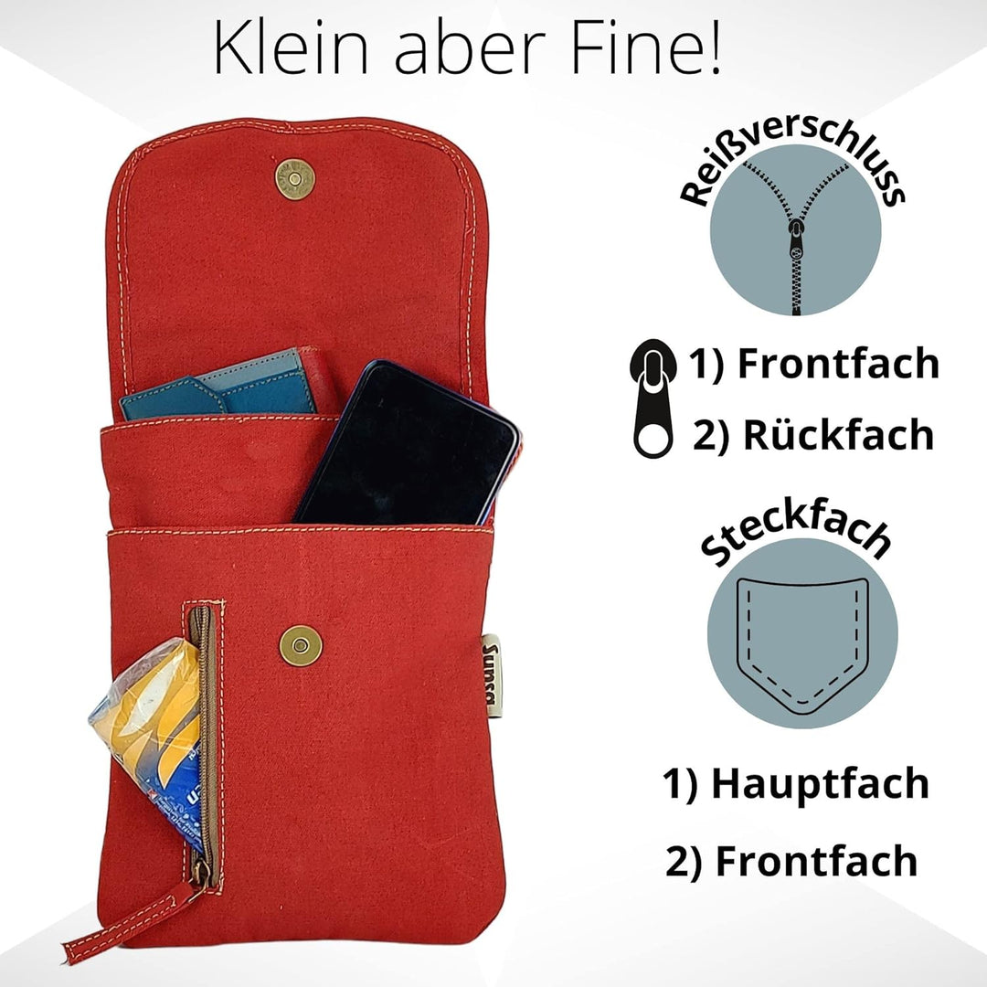 Sunsa Damen Umhängetasche. Nachhaltige Crossover Handy Tasche aus Canvas/Leinwand & gestreifte Baumw