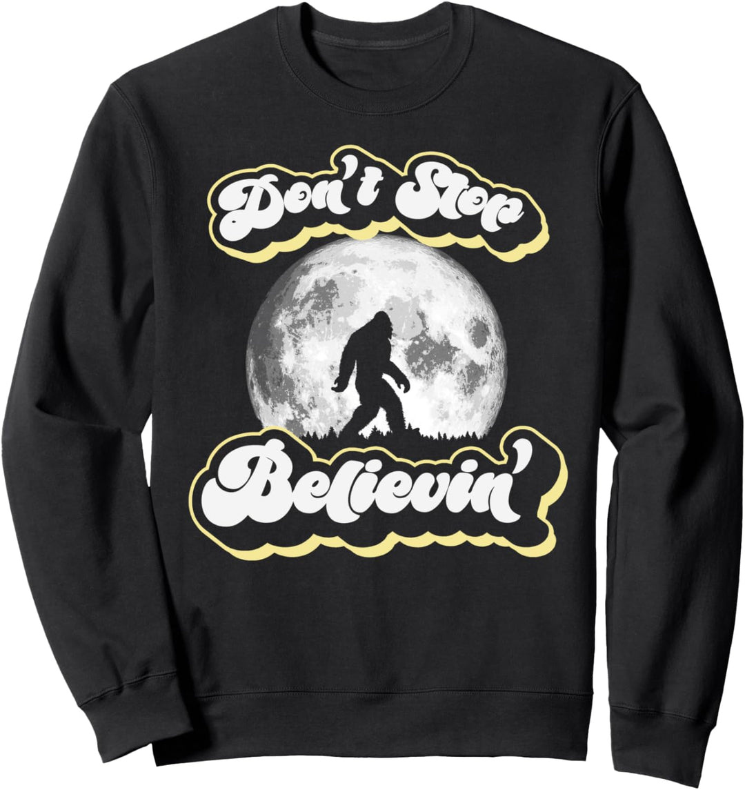 Don't Stop Believin'! Bigfoot Retro Full Moon & Trees Sweatshirt