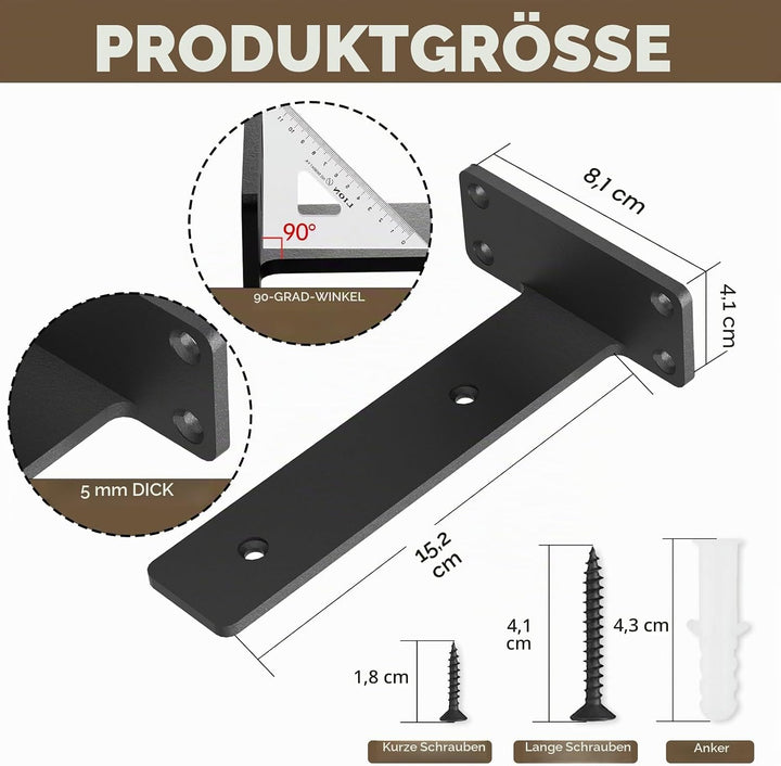 Robuste Regalhalterung, rustikale schwebende Regalhalterung für Regale, Wandmontage, 6 Stück, indust