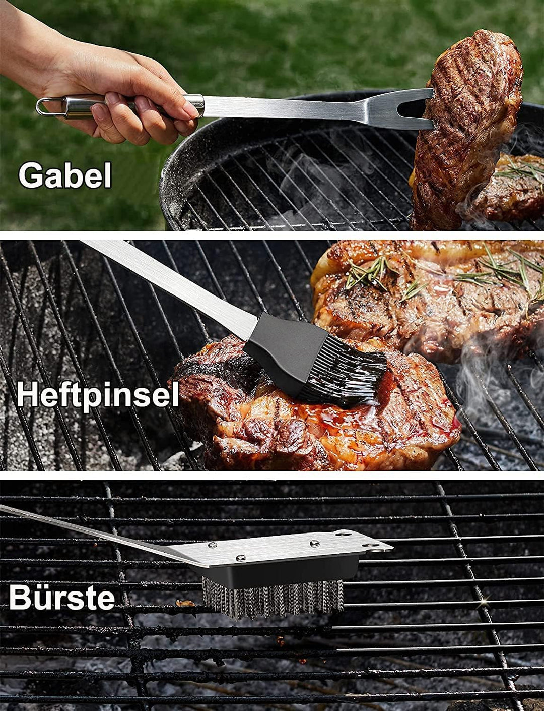 Grillbesteck Set,Grillset Grillzubehör im Geschenke für Männer,21-Stück Edelstahl Barbecue-Utensilie