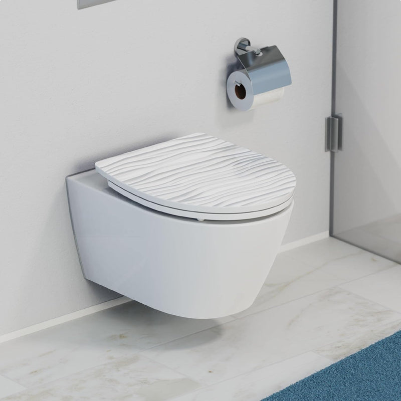 SCHÜTTE WC-Sitz Duroplast HG WHITE WAVE, Hochglänzender Toilettensitz mit Absenkautomatik, Schnellve