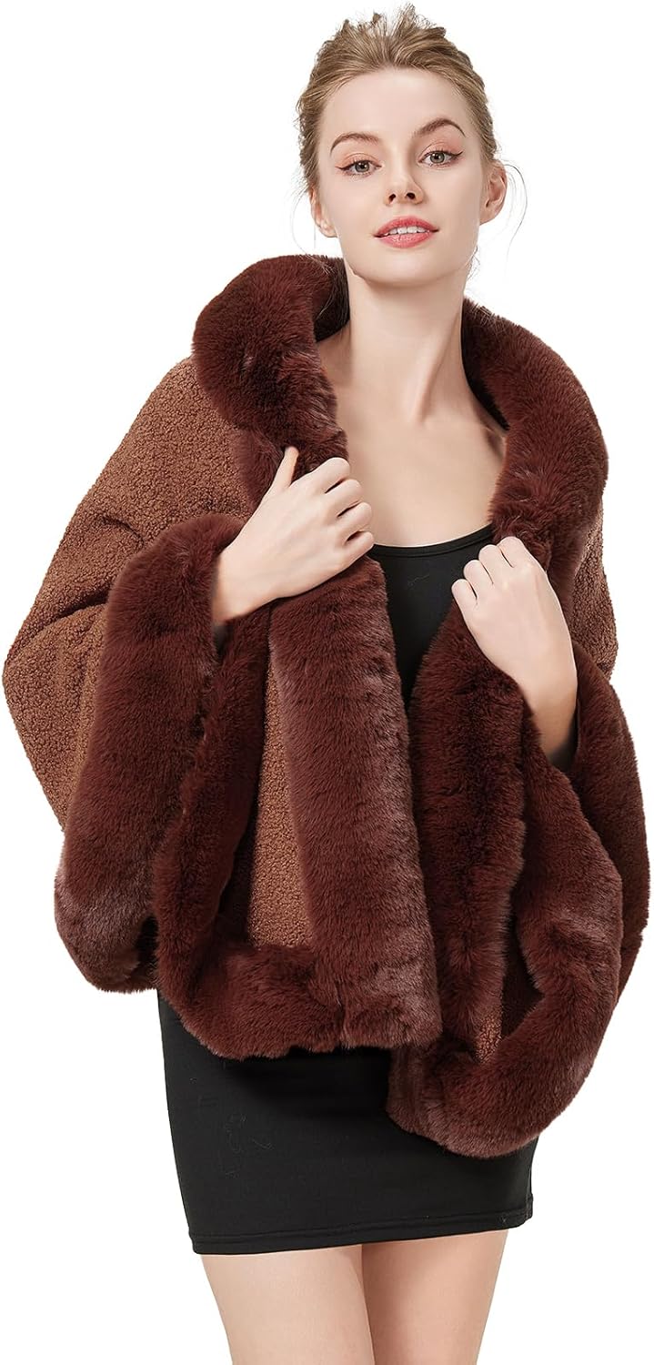 BEAUTELICATE Damen Kunstpelz Stola Brautjacke Bolero Winter Brautschal Mantel für Hochzeit Festlich