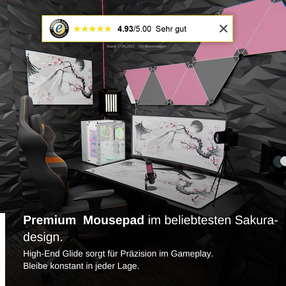 Nyfter - 3XL Gaming Mauspad Sakura Weiss 1200 x 600mm Premium Fuji Mousepad Size Gross vernähte Kant