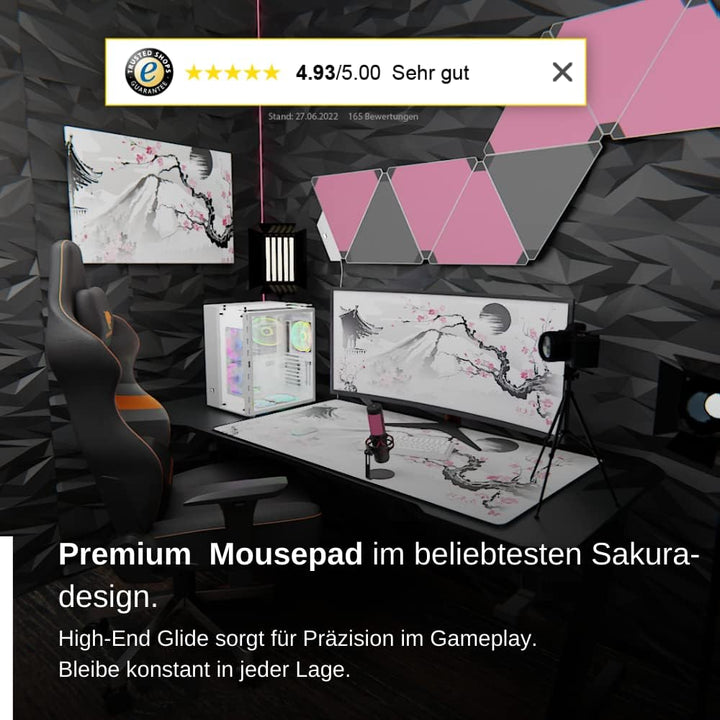 Nyfter - 3XL Gaming Mauspad Sakura Weiss 1200 x 600mm Premium Fuji Mousepad Size Gross vernähte Kant