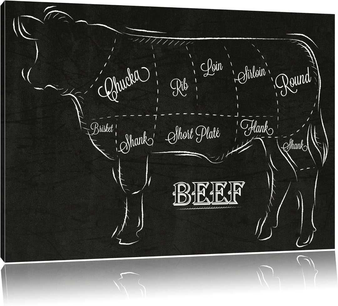 Pixxprint Kuh Kreidezeichnung als Leinwandbild/Grösse: 100x70 / Wandbild/Kunstdruck/fertig bespannt,