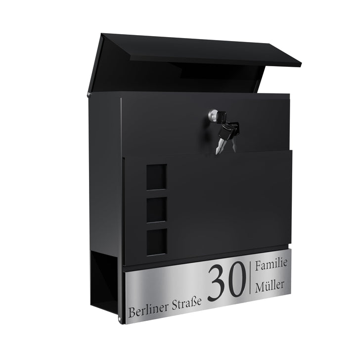 Bl4ckPrint Personalisierter Briefkasten mit Zeitungsfach Anthrazit Inkl. 4 Schlüssel - Postkasten pe