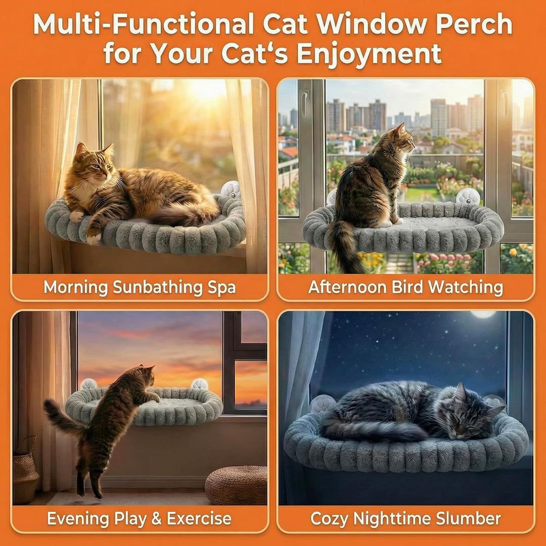 Homegroove Katzen-Fensterliege, 60 x 30 cm Faltbare Katzenhängematte für das Fenster mit 4-seitiger