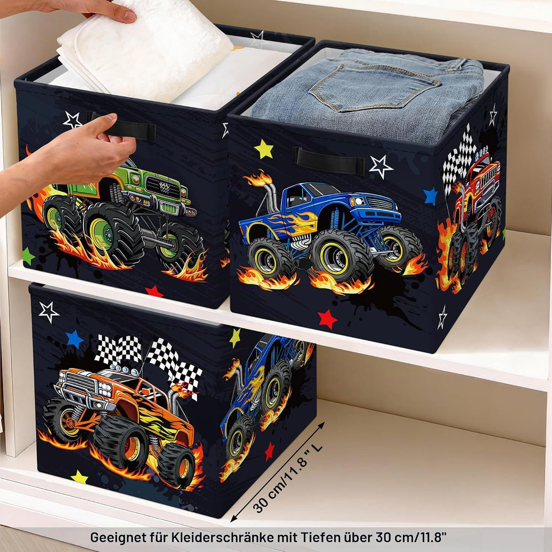 30cm Aufbewahrungsbox 3 Stück Baufahrzeuge Aufbewahrungskorb Kinder Auto Aufbewahrungswürfel Organiz