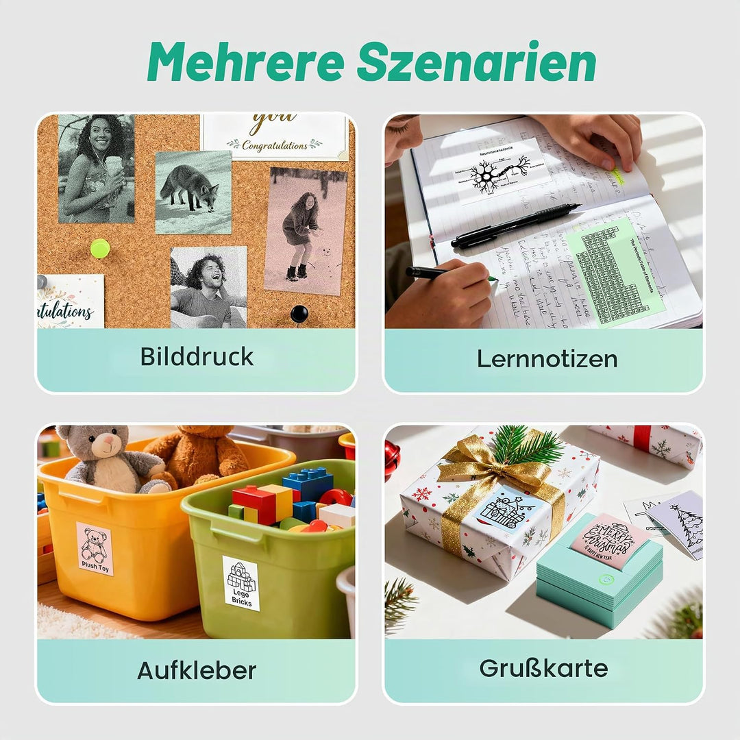 Sticker Drucker, PM290 Mini Drucker für Smartphone, Bluetooth Thermodrucker Mini mit 3 Rollen Papier