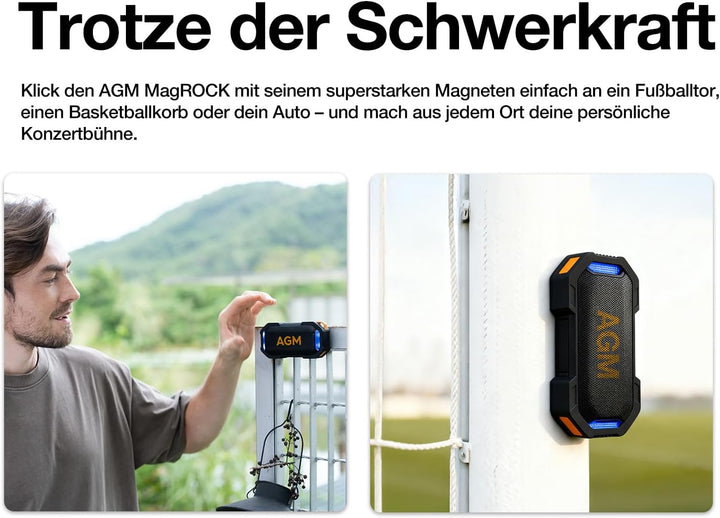 AGM MagROCK Magnetischer Bluetooth Lautsprecher Klein,Lautsprecher,RGB-LEDs,1800mAh,IPX7 wasserdicht