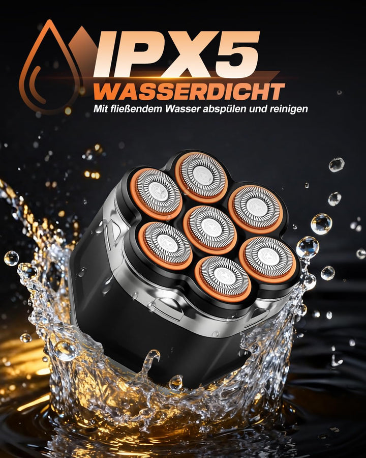 Glatzenrasierer Herren 7D mit LED Display, IPX5 Wasserdichtem Kopf Rasierer Herren, Elektrischer Kop