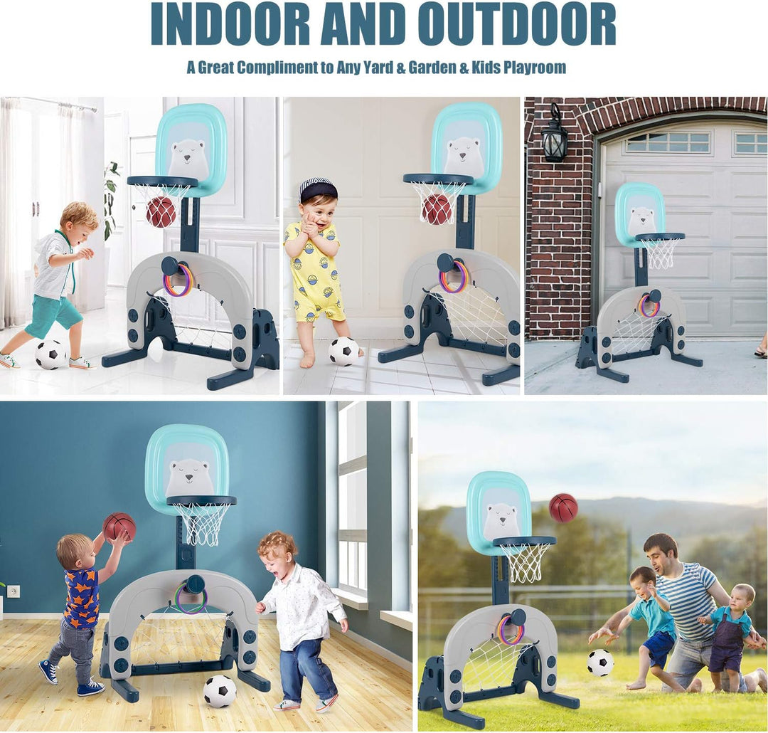 Basketballkorb-Set, 3-in-1 Kinder-Basketballständer, Sport, Aktivitätszentrum, Ballspiele, verstellb