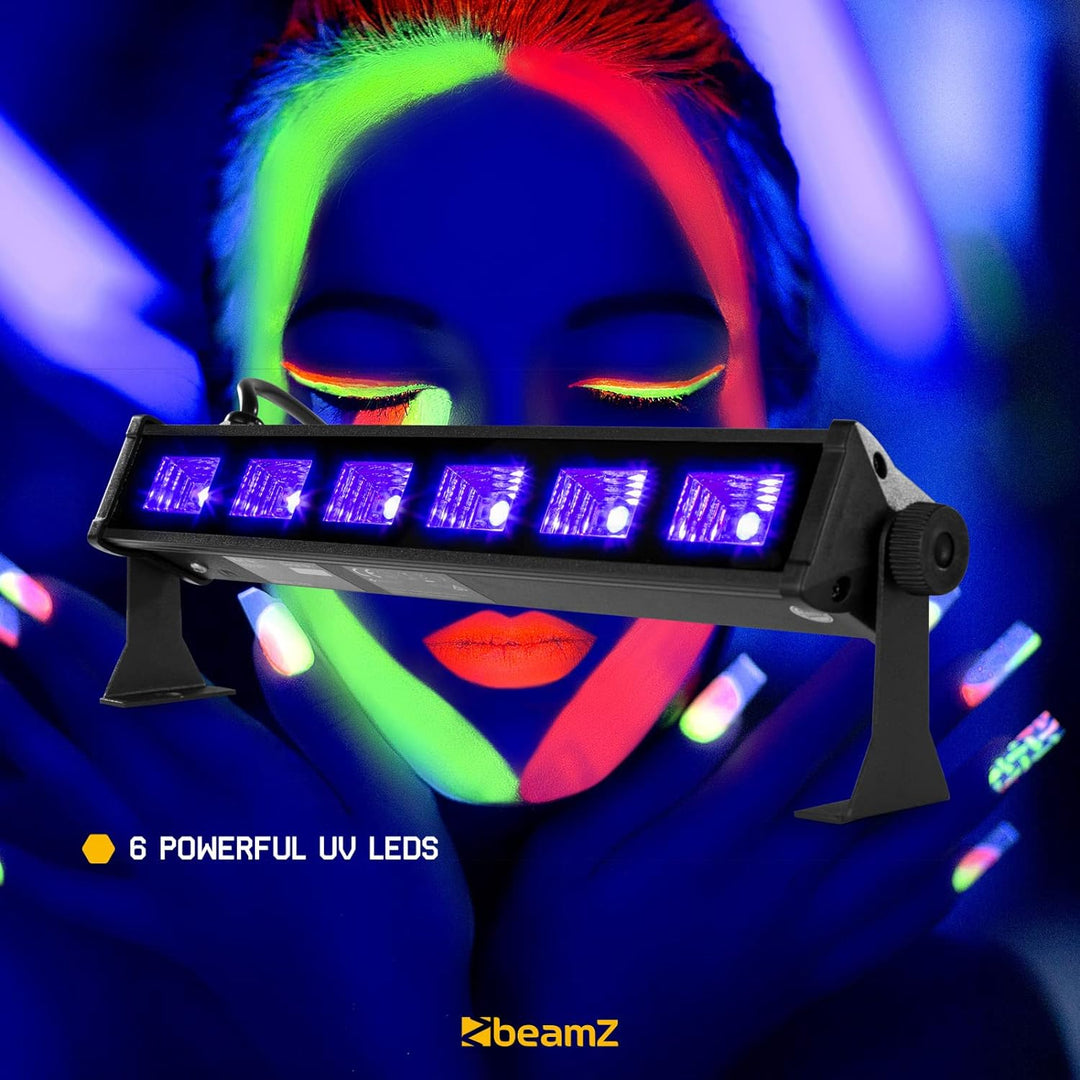 BeamZ BUV63 Schwarzlichtlampe, Schwarzlicht Party BAR 36cm mit 6x 3 Watt LEDs, UV Strahler, Schwarzl