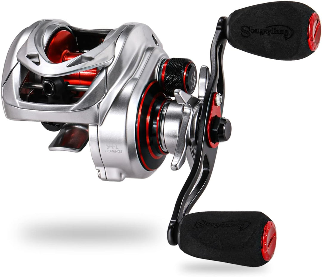Sougayilang MAX Baitcasting Rolle 8.0:1 High Speed Gear Ratio Angelrolle 18LB Kohlefaser Drag Baitca