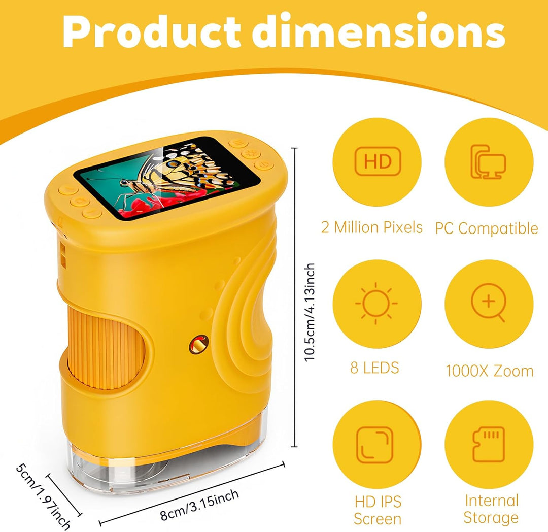 Mikroskop für Kinder, 1000x Digital Mikroskop, Taschenmikroskop Experimente für Kinder ab 6, Kinderm