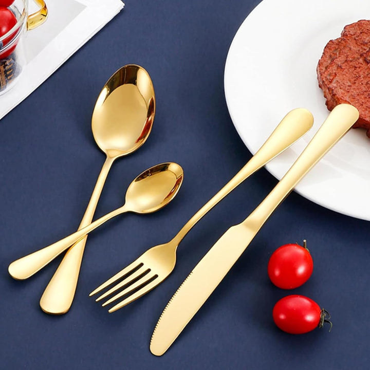 Besteck Set für 6 Personen, 30 teilig Edelstahl Besteckset, Gold Essbesteck Set mit Kuchengabeln Mes