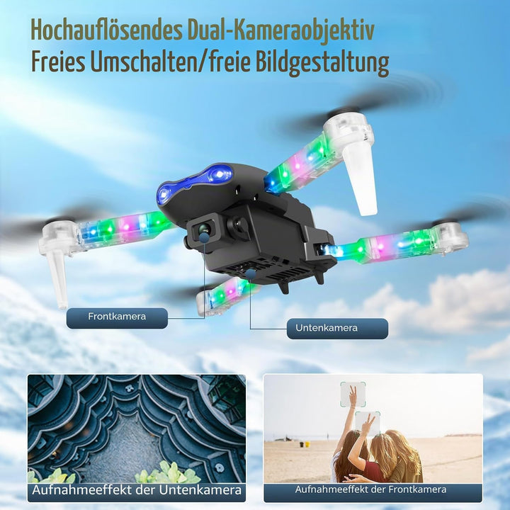 OBEST Drohne mit Kamera 1080P mit LED Lichter für Erwachsene, Faltbar Quadcopter mit WiFi Übertragun