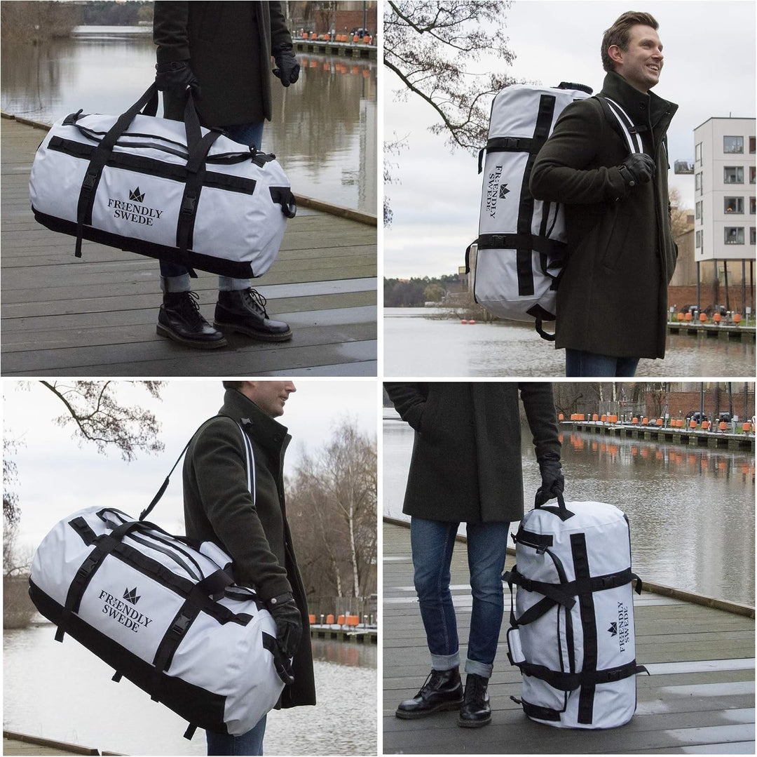 The Friendly Swede Wasserfeste Reisetasche Duffle Bag Rucksack - 60L / 90L | Sporttasche mit Rucksac
