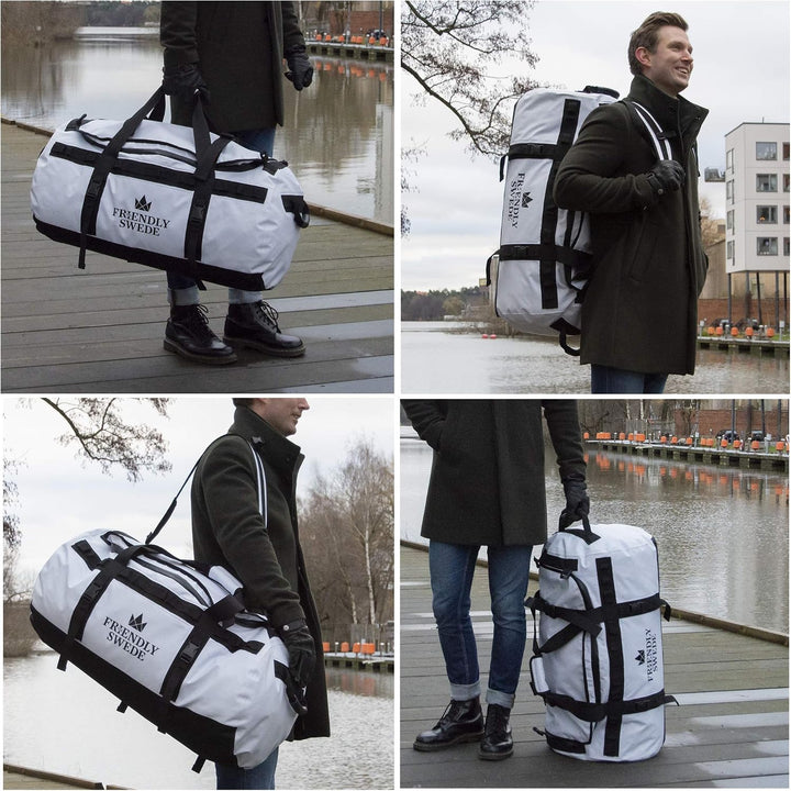The Friendly Swede Wasserfeste Reisetasche Duffle Bag Rucksack - 60L / 90L | Sporttasche mit Rucksac