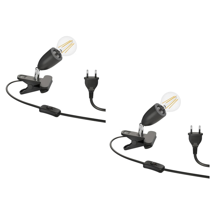 ledscom.de 2x E27 Klemmleuchte LIK, schwarz inkl. E27 LED Lampe 1020lm weiss, 3-Stufen Dimmen ohne D