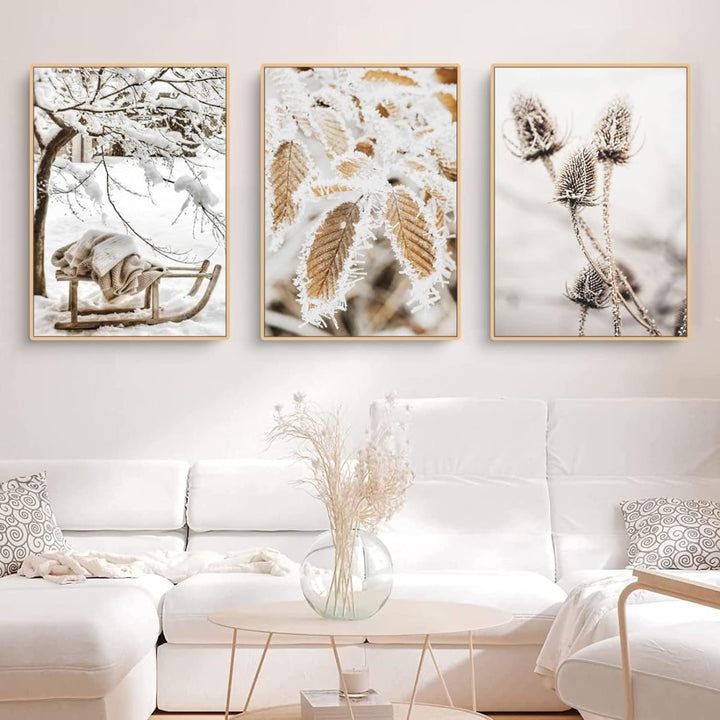 TROYSINC 3er Premium Poster Set, Winter Bilder, Elch, Holzhaus, Wald Wandkunst Wandbilder, Leinwand