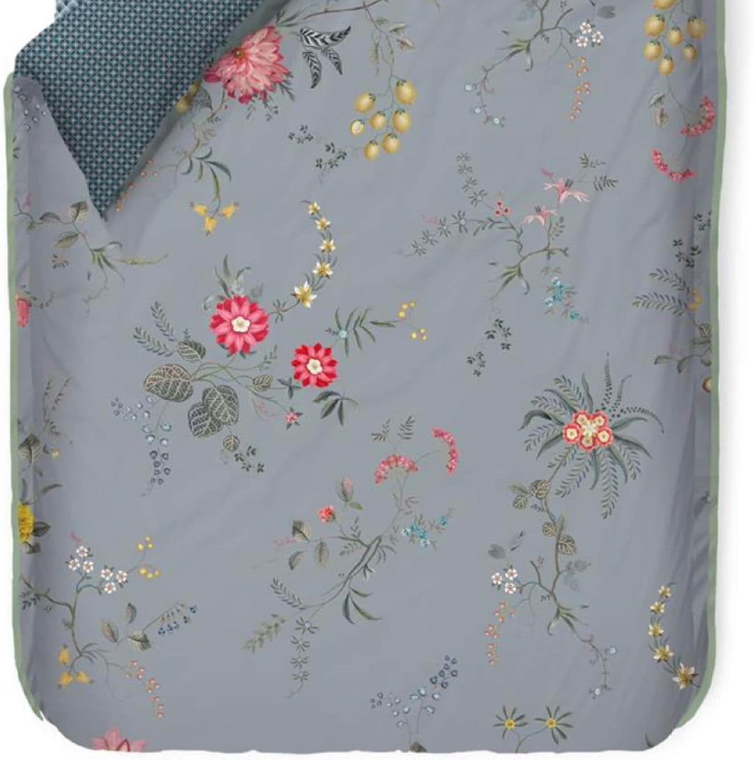 PiP Studio Perkal-Baumwolle-Bettwäsche-Garnitur Fleur Grandeur Farbe Blau Grösse 155x220+80x80, 155x
