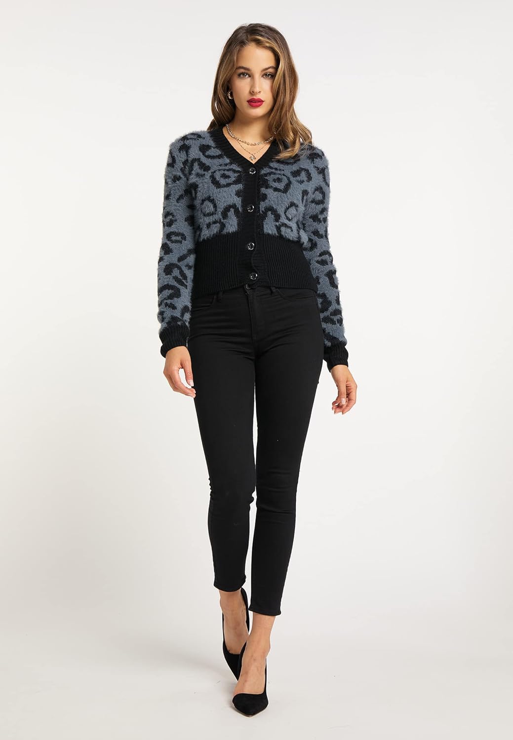 faina Damen Sweater XL-XXL Grau Schwarz, XL-XXL Grau Schwarz